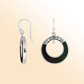 AE-1117-SHB Sterling Silver Round Shape Earring With Black Shell Jewelry Bali Designs Inc